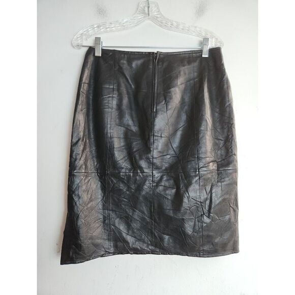 Vakko Sport Women Black 100% Leather A-Line Straight Knee Length Skirt size 10 - Picture 4 of 8